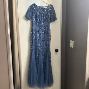 Elegant Dusty Blue Embroidered Mother of Bride Dress Size 8